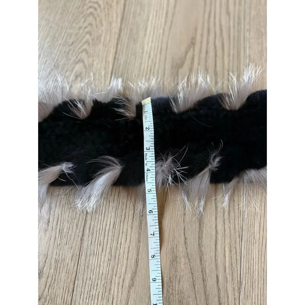 Genuine Rex Rabbit Fur Pull Through Scarf Fox Fur Trim Black Winter Wrap 36